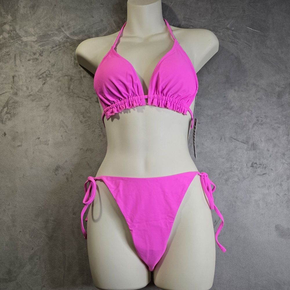 Blooming Jelly 2‎ Piece Bikini Set Swimsuit Size Medium Pink Triangle Tie